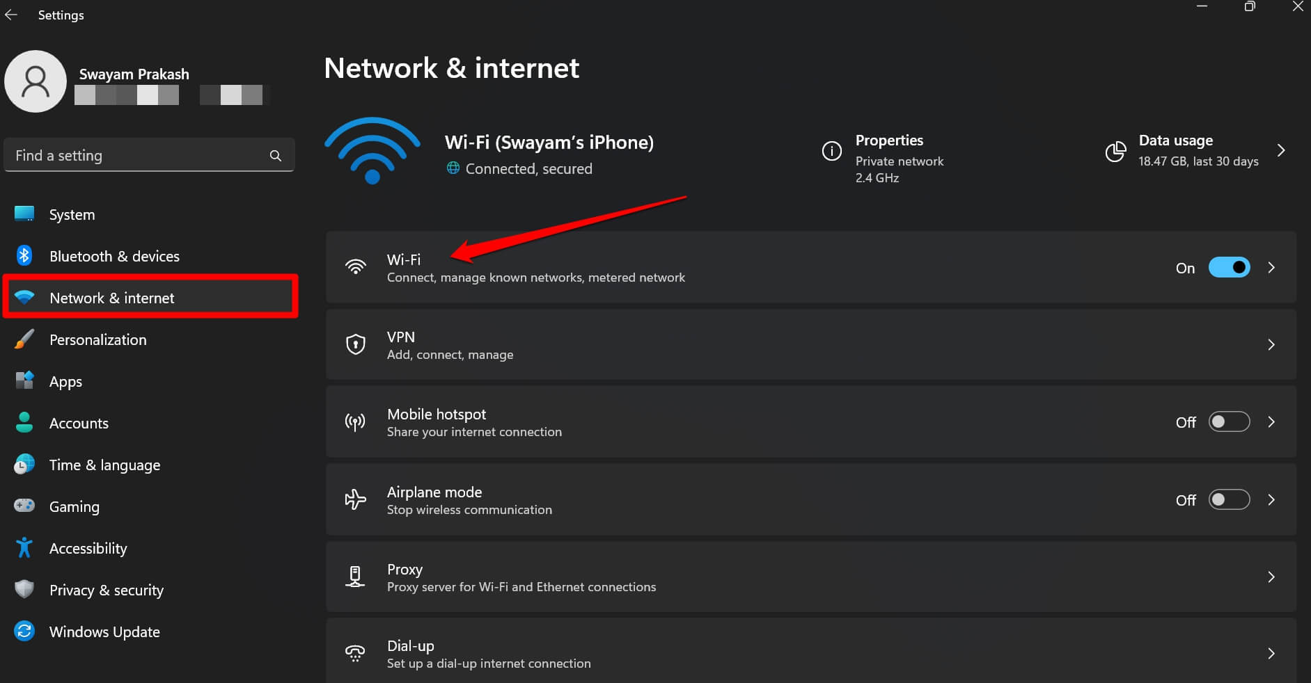 ir a propiedades de WiFi en PC con Windows