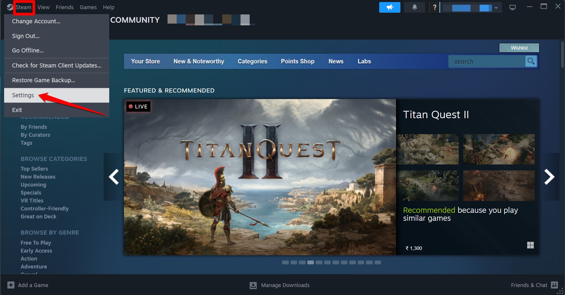 pannello impostazioni steam