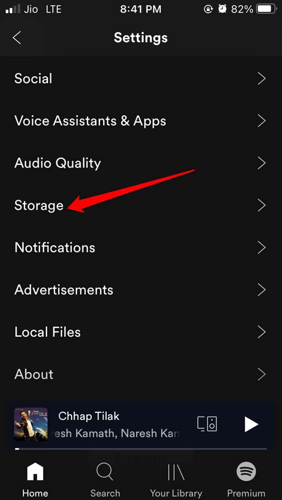 almacenamiento de Spotify