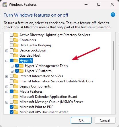 Ativar Hyper-V nas Configurações - Erro de Registro de Distribuição WSL 0x8004032d