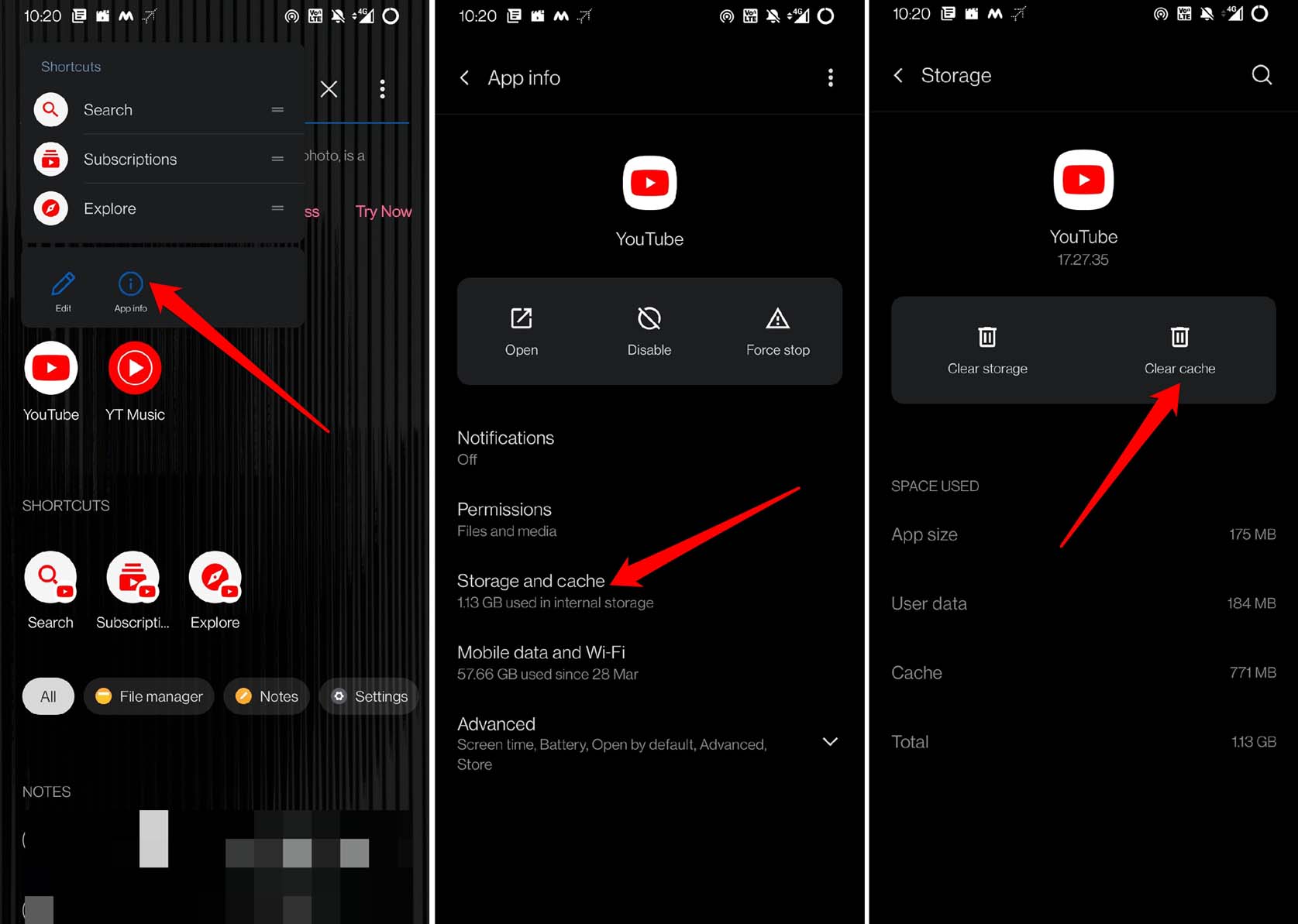 effacer le cache YouTube Android
