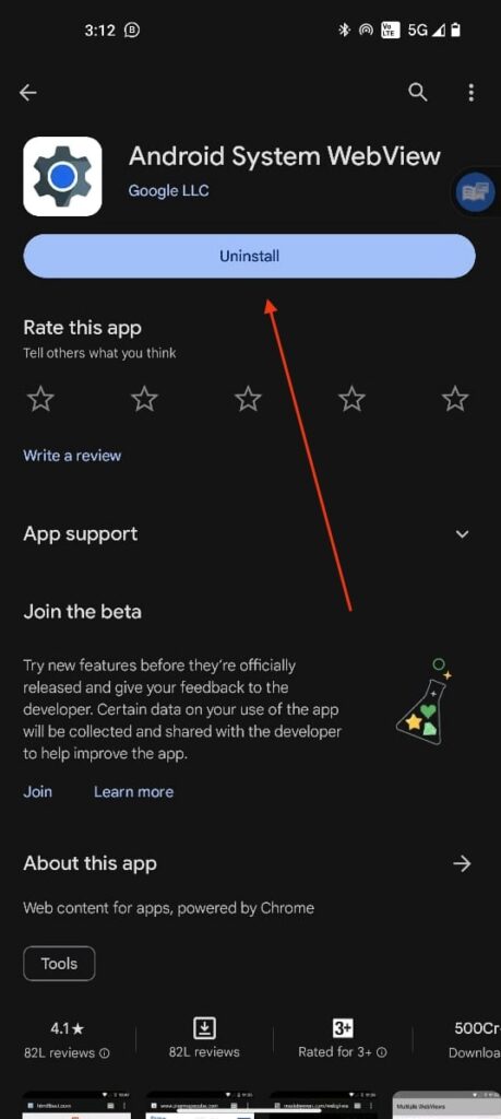 Aggiorna Android System WebView - Problema di chiusura dell'app YouTube