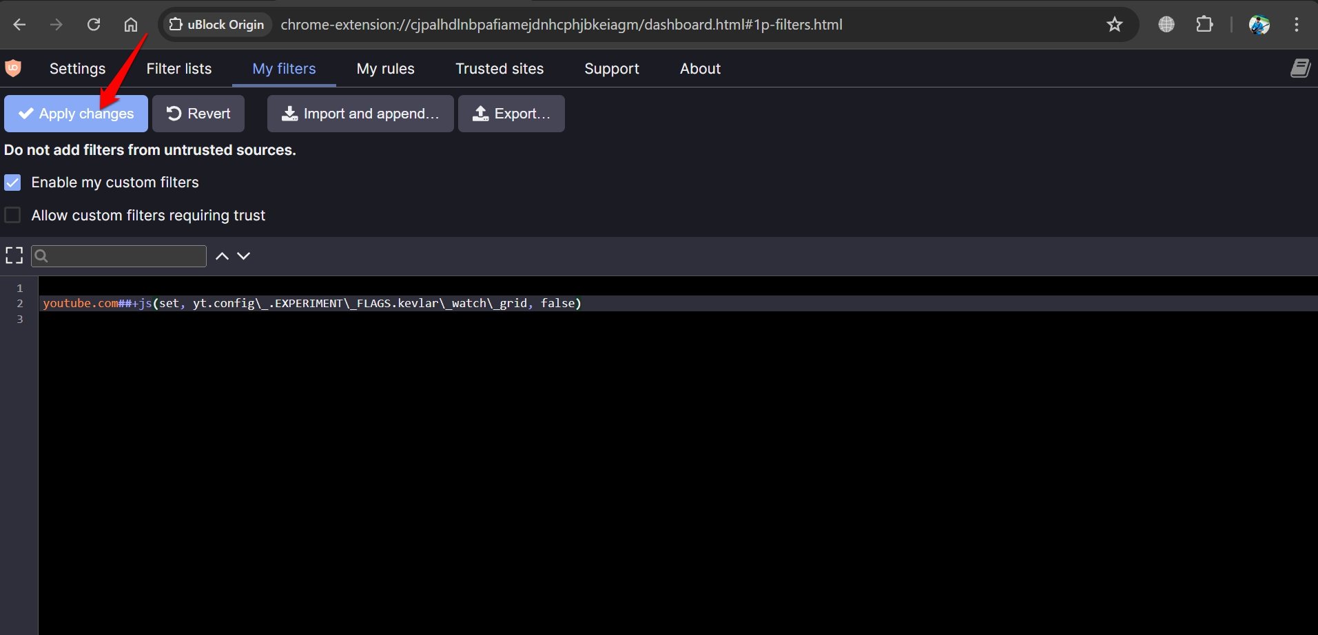 usar script en ublock origin para cambiar la interfaz de YouTube