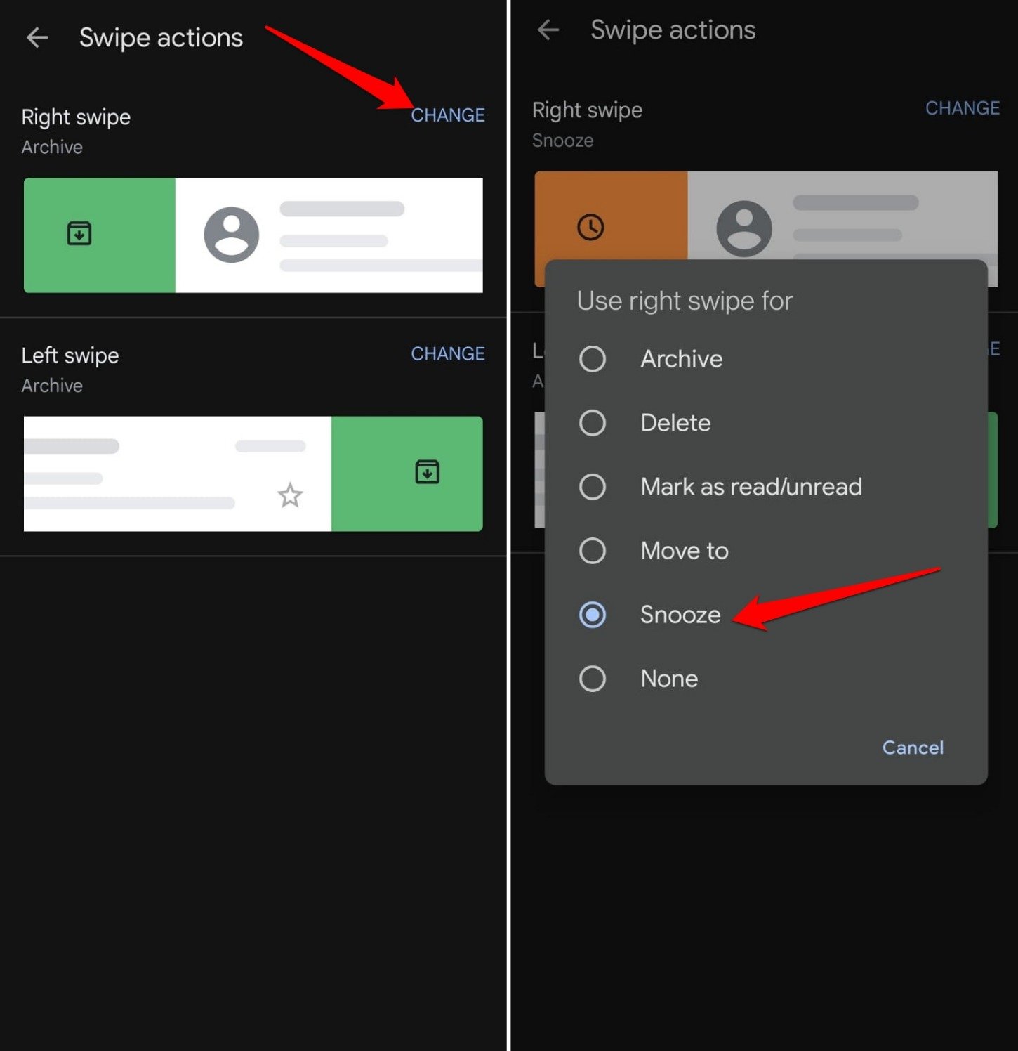 usar deslizamiento para posponer correos en Gmail