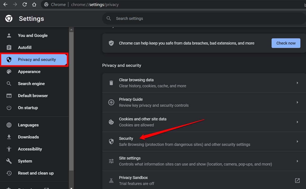 sécurité chrome