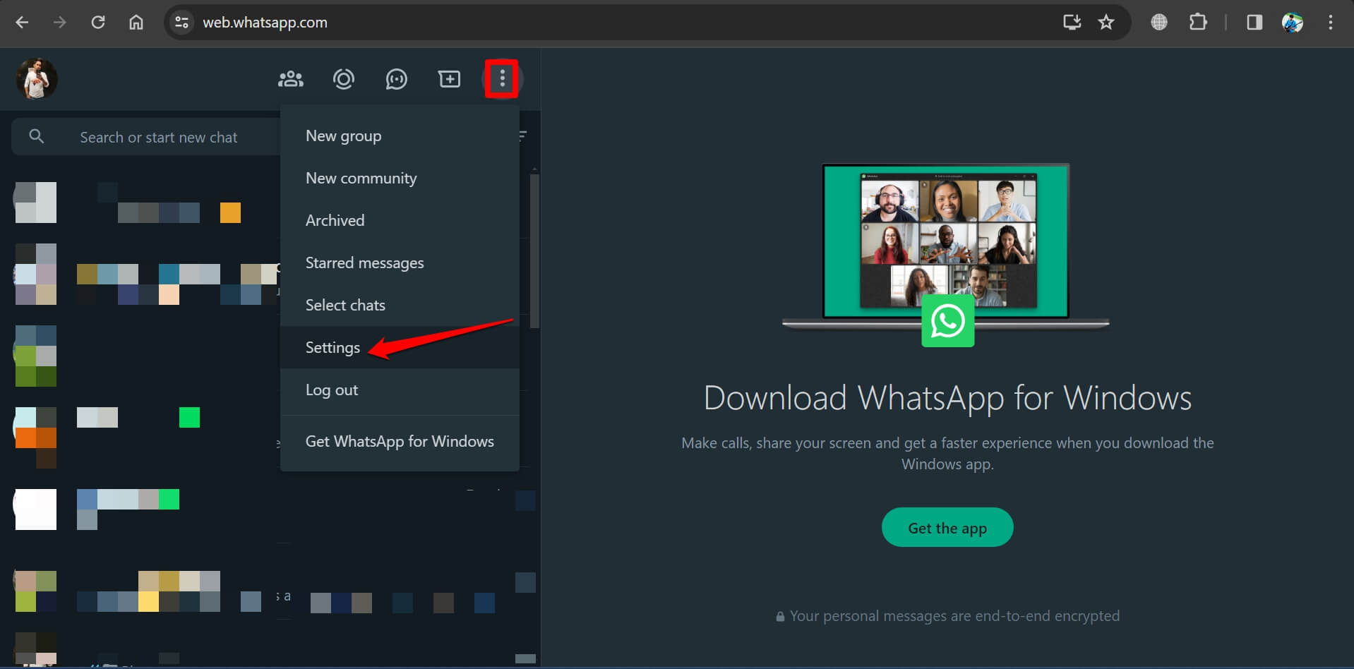 impostazioni whatsapp web