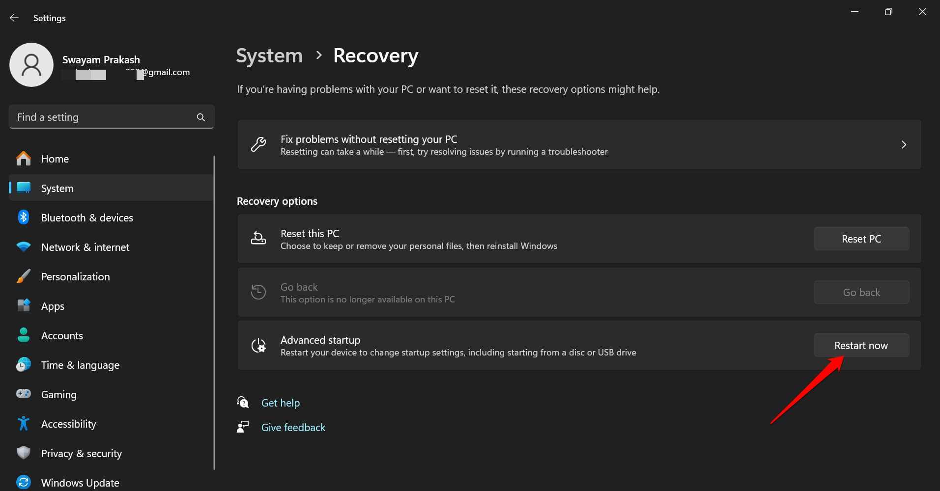 windows advanced startup