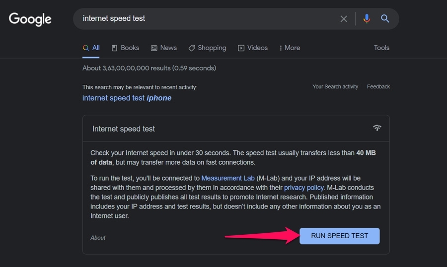 Überprüfen Sie die Internetgeschwindigkeit