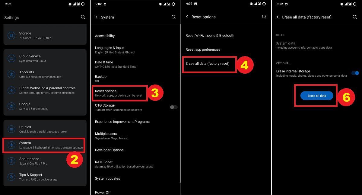 OnePlusをリセット