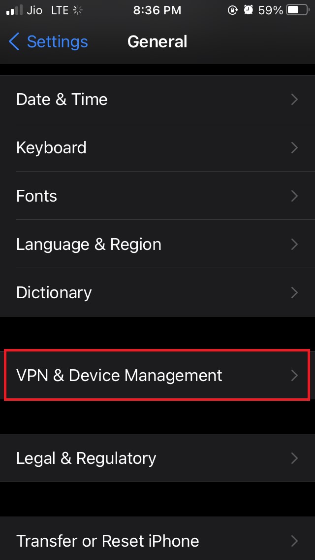 tippen Sie auf VPN und Geräteverwaltung