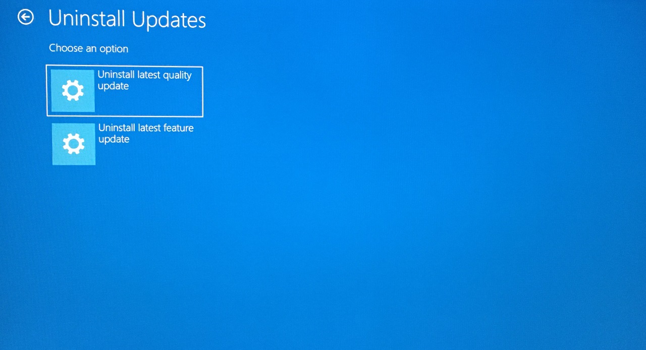 7 - Seleziona Disinstalla gli ultimi aggiornamenti di qualità