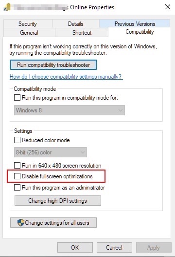 Disabilita ottimizzazione a schermo intero - Errore Bad_Module_Info