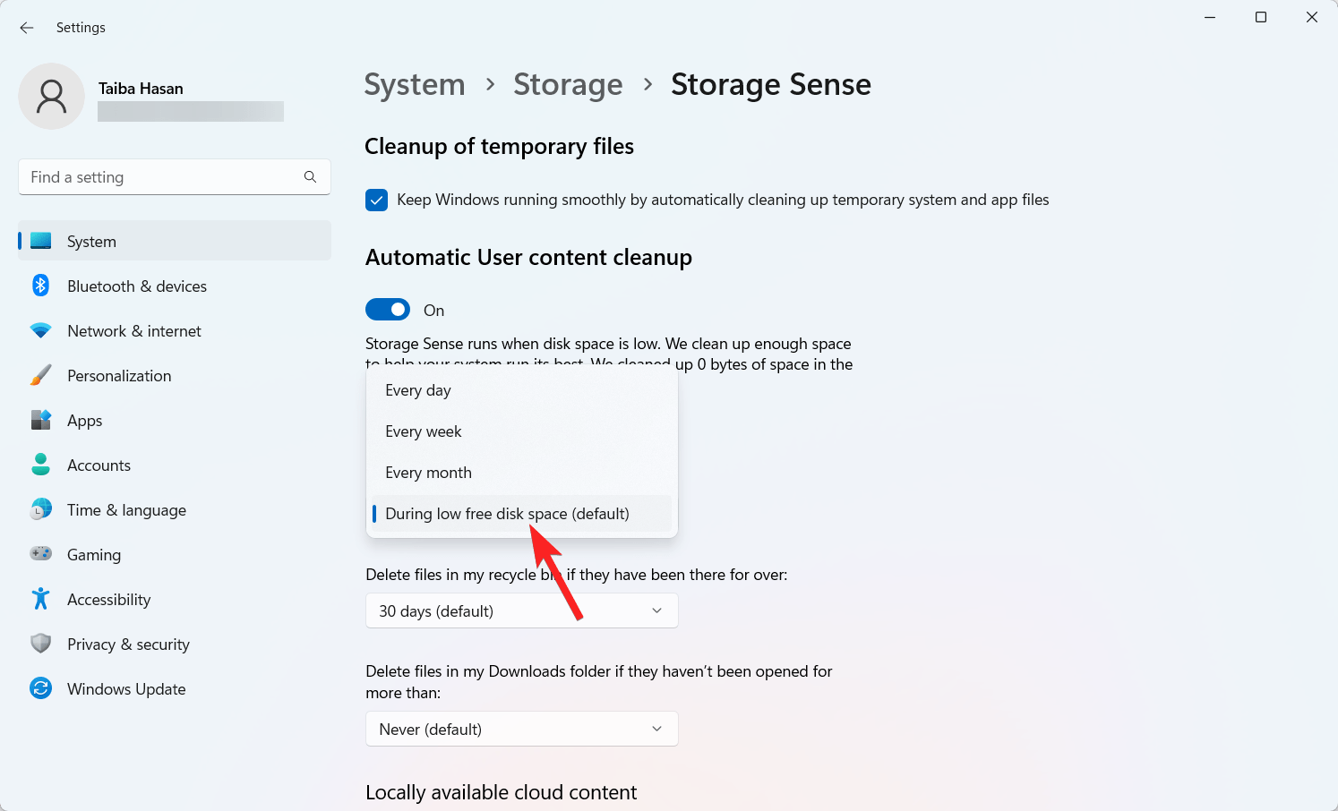 Configurer les paramètres Exécuter Storage Sense dans Windows 11