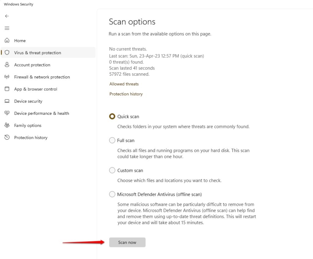 Scansione Windows Defender Ora - Errore 0xFFFFFFFF su Windows