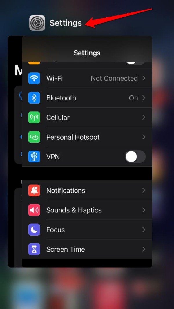 iPhone設定アプリを強制終了する