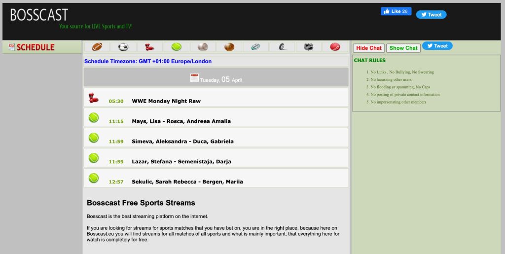 BOSSCAST - Migliore alternativa a Stream2Watch
