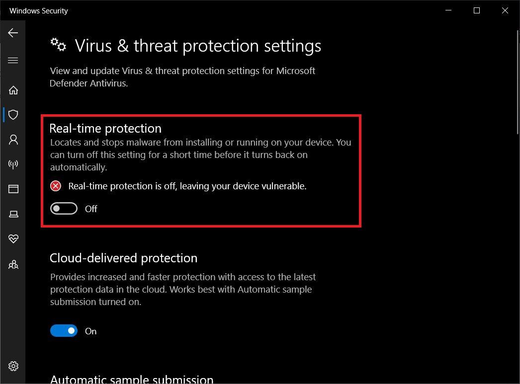 Turn Off Real Time Protection