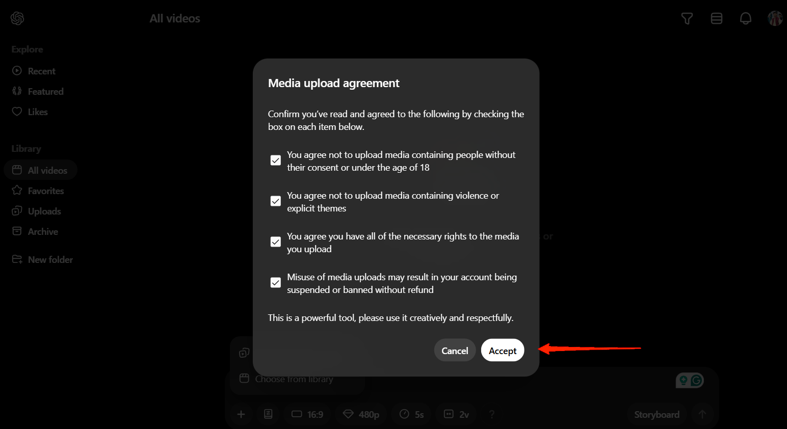 der Medien-Upload-Vereinbarung zustimmen