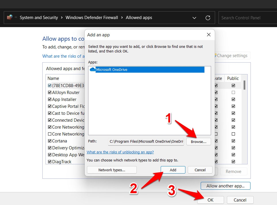 OneDriveをファイアウォールのホワイトリストに追加する - OneDriveが同期しない