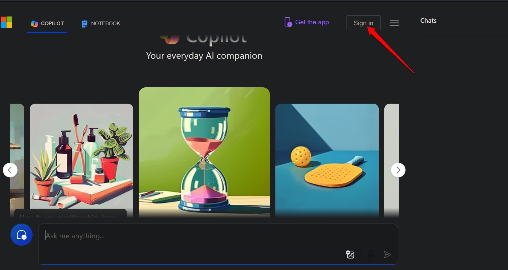 accedi a Bing chat