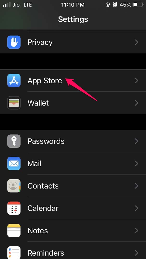 abrir configurações da app store