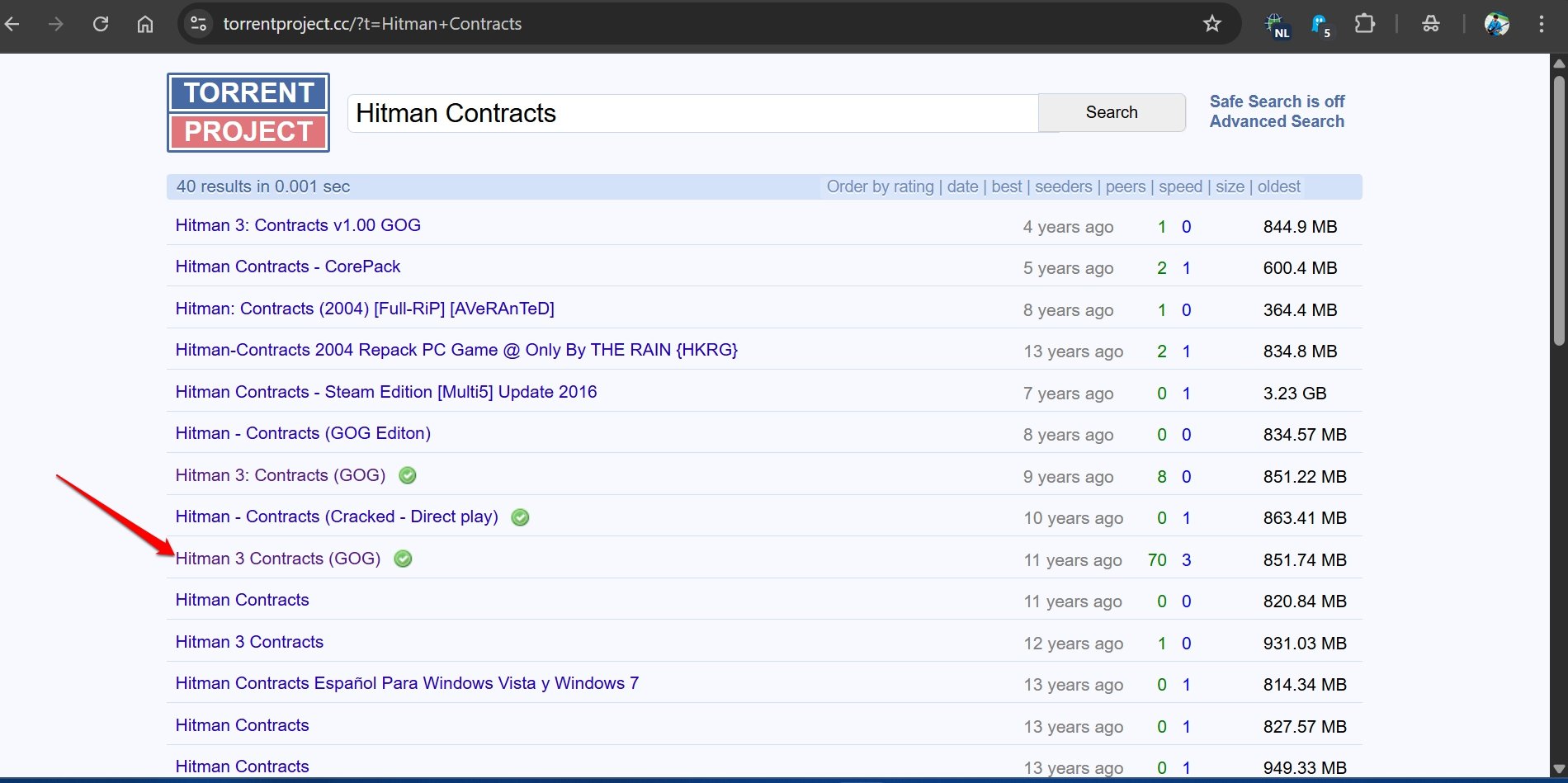 Zugriff auf die Torrent-Datei auf Torrent Project cc