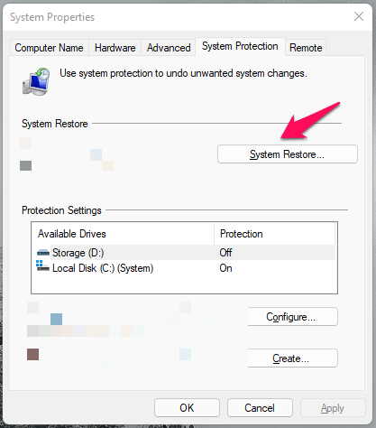 2 - Hacer clic en Restauración del sistema