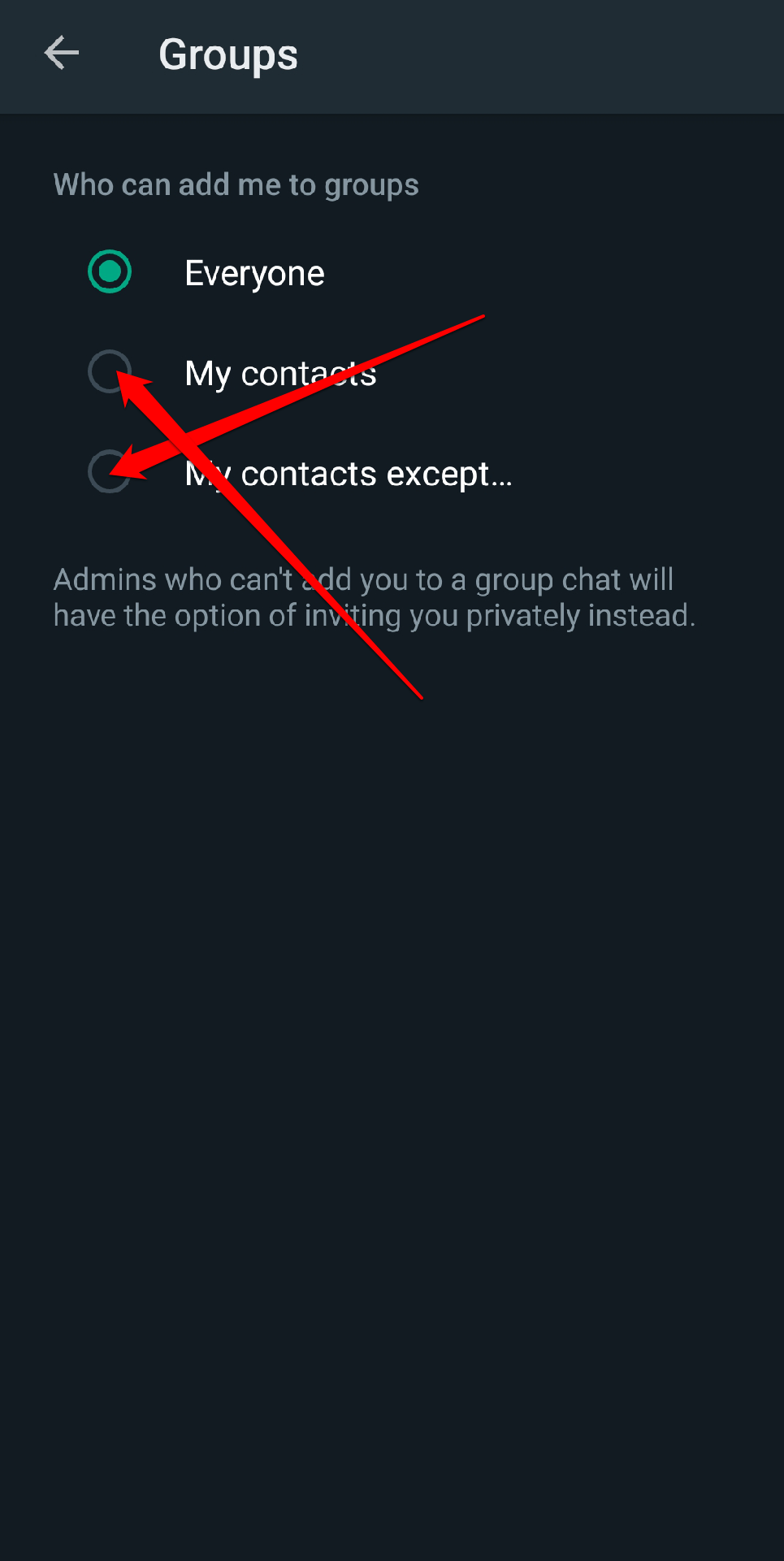 Evitar que las personas te agreguen a grupos de WhatsApp