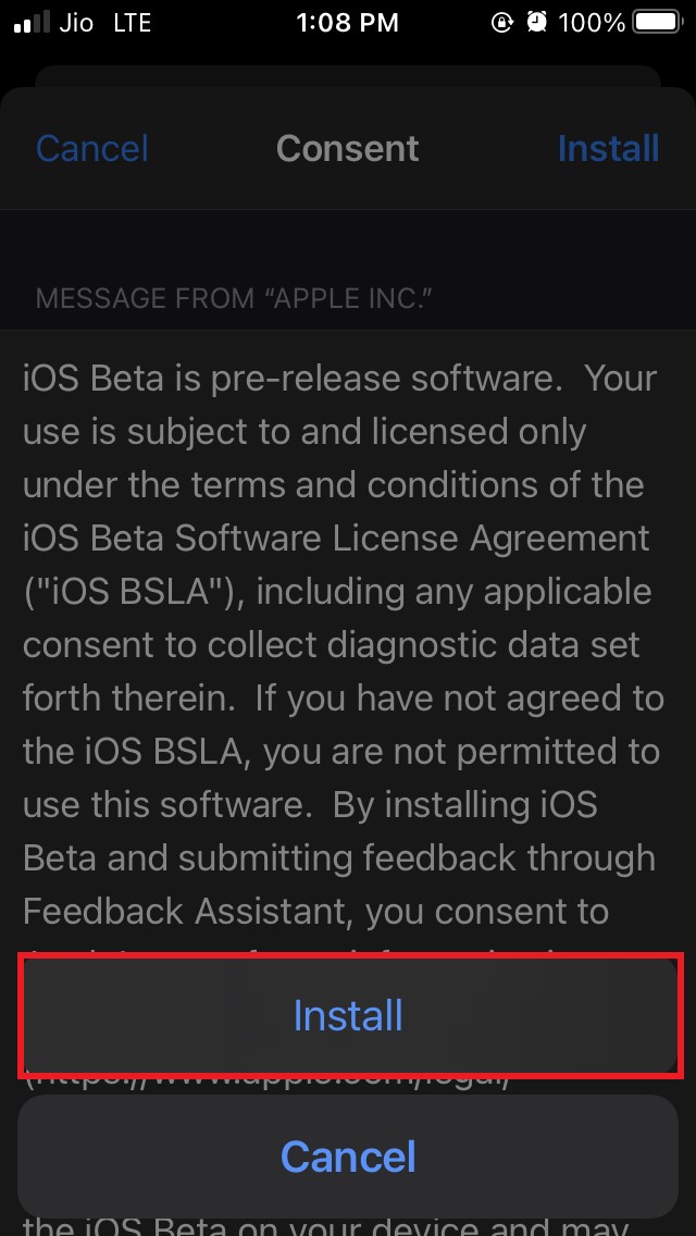 confirmer l'installation d'iOS 15