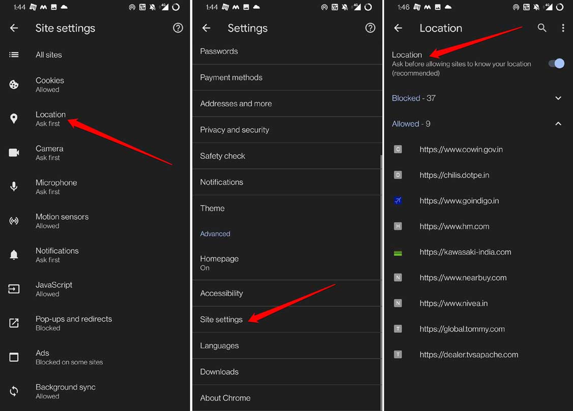 désactiver l'accès à la localisation pour Chrome sur Android
