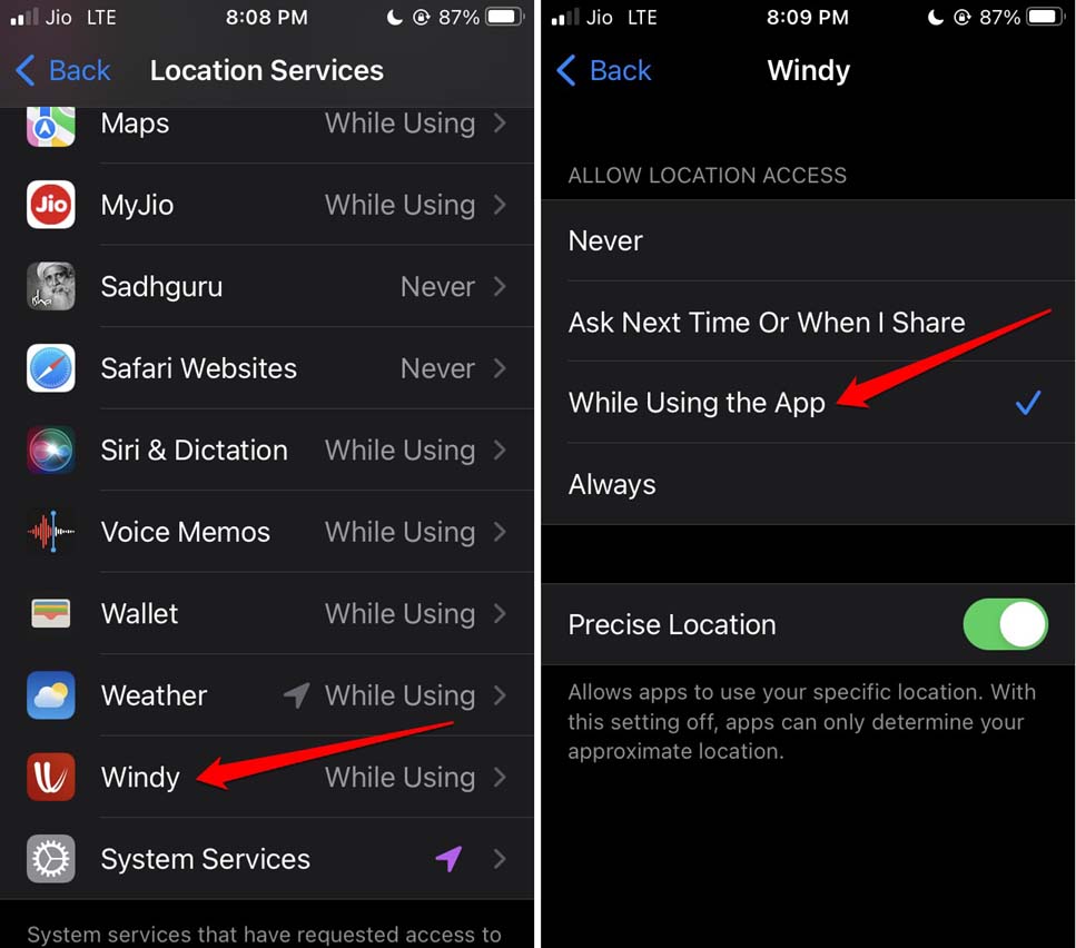 iPhoneでアプリへの位置情報アクセス許可を有効にする