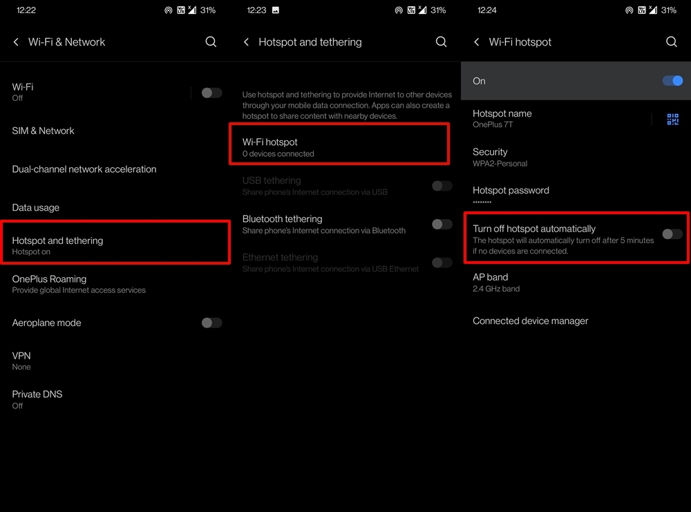 Configuraciones del Hotspot