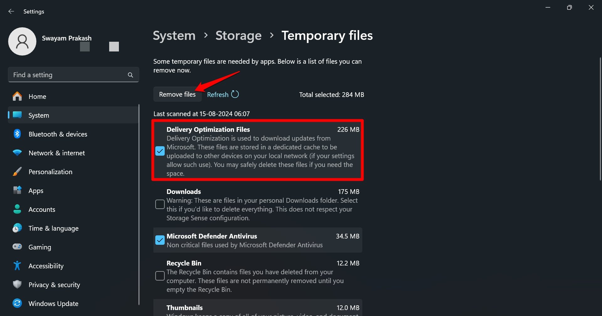 rimuovi file di ottimizzazione della consegna dalle impostazioni di Windows