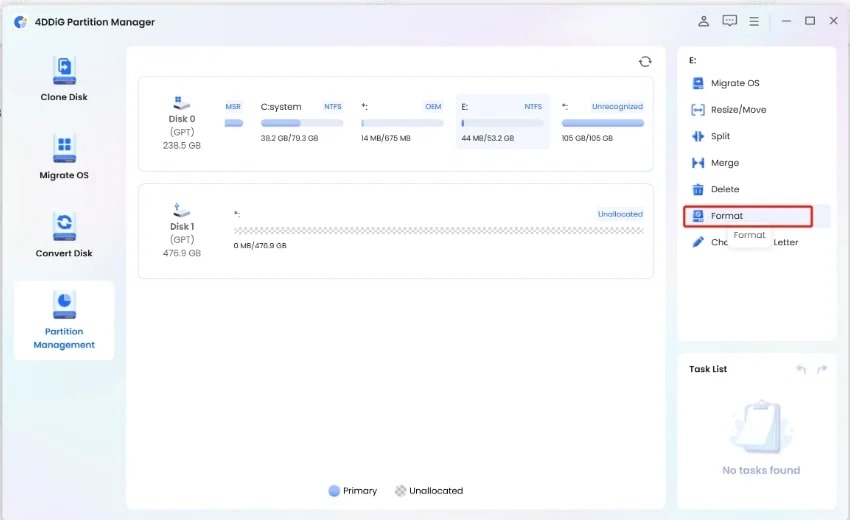 Choisir la partition - 4DDiG Partition Manager