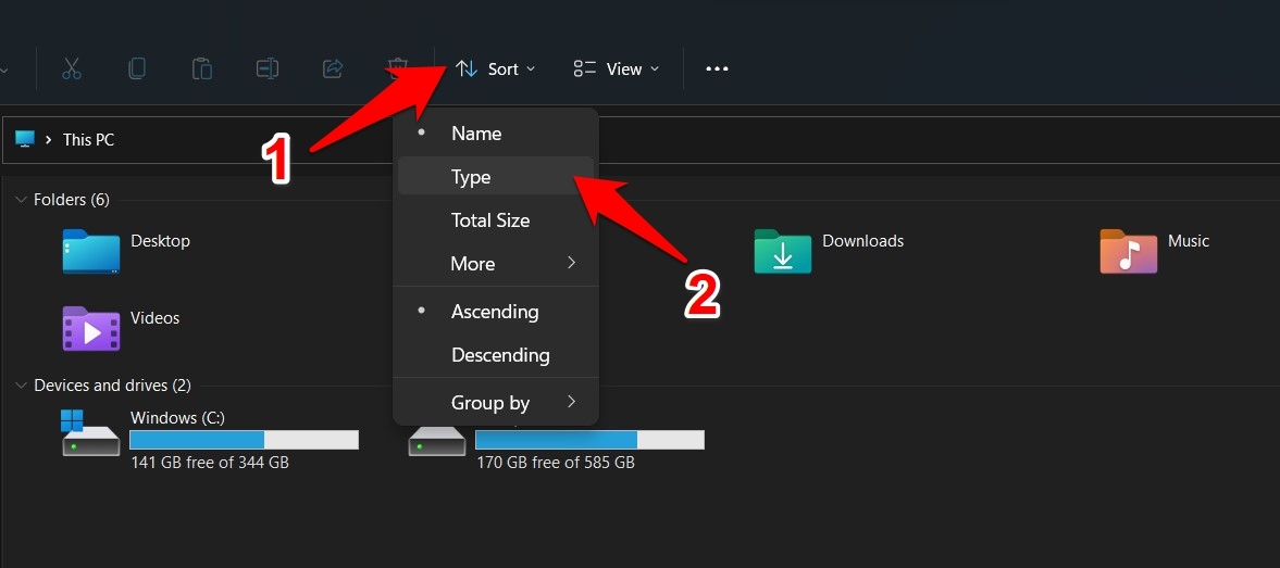 ordina per tipo windows 11