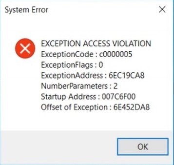 Violazione di accesso all'eccezione