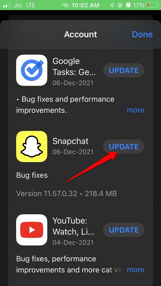 update Snapchat app