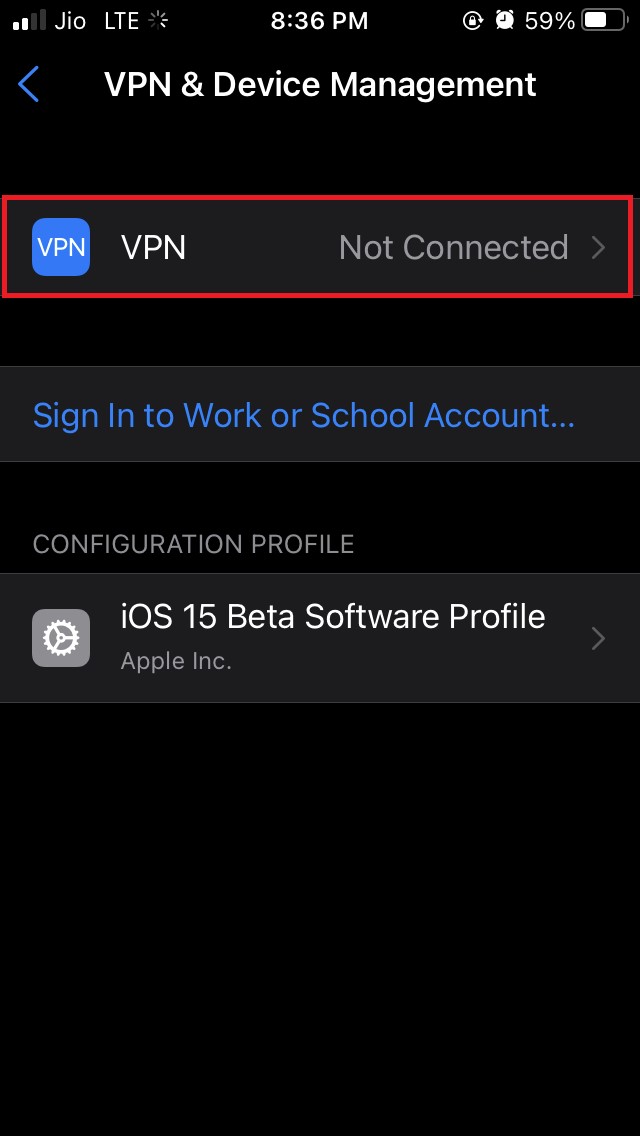 VPN nicht verbunden
