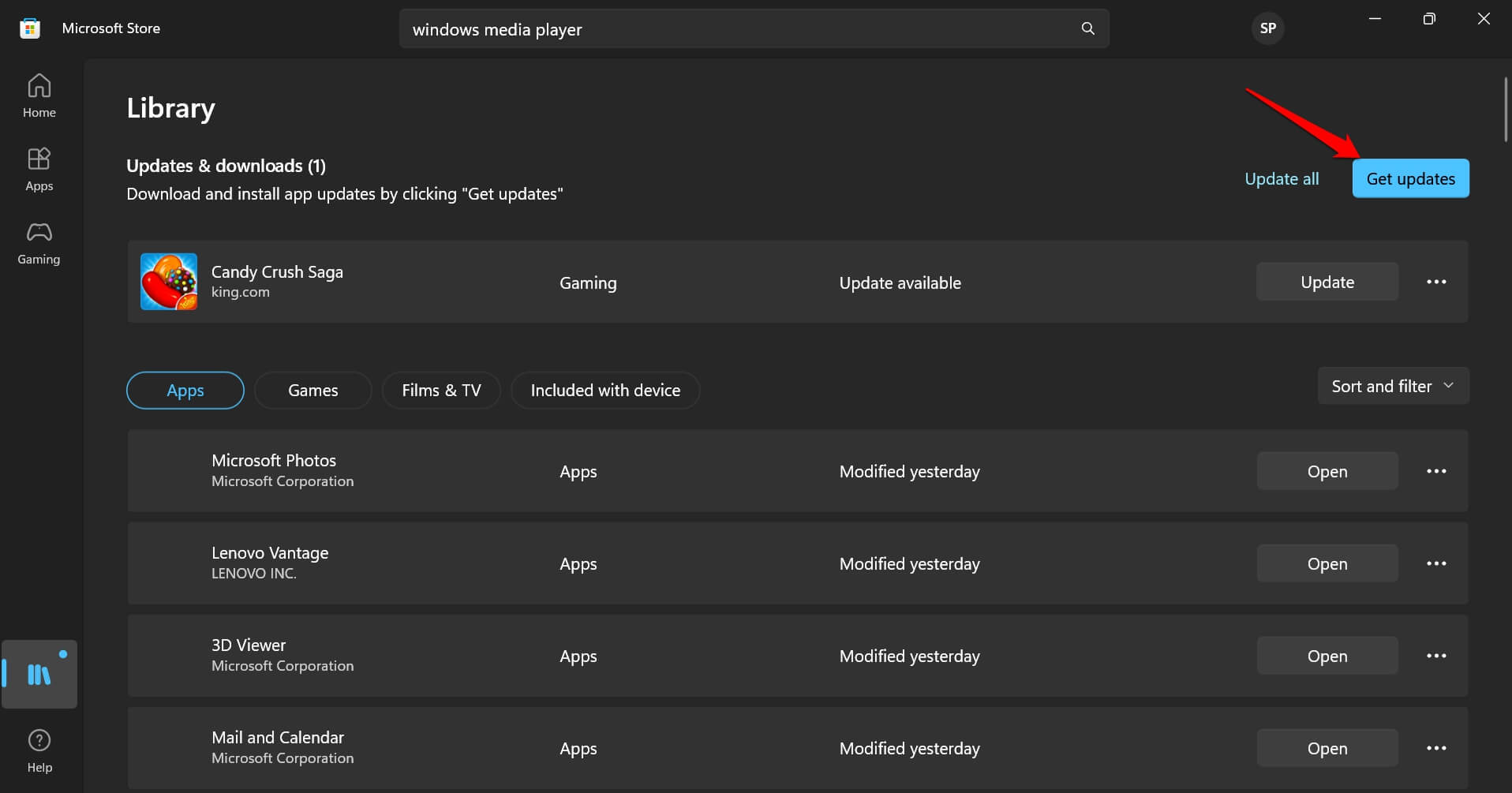 ottieni aggiornamenti per le app installate su Windows PC