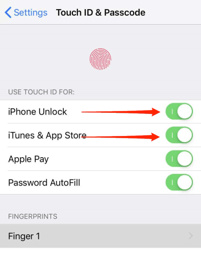 paramètres touch id iphone