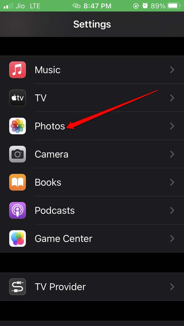 réglages des photos iOS