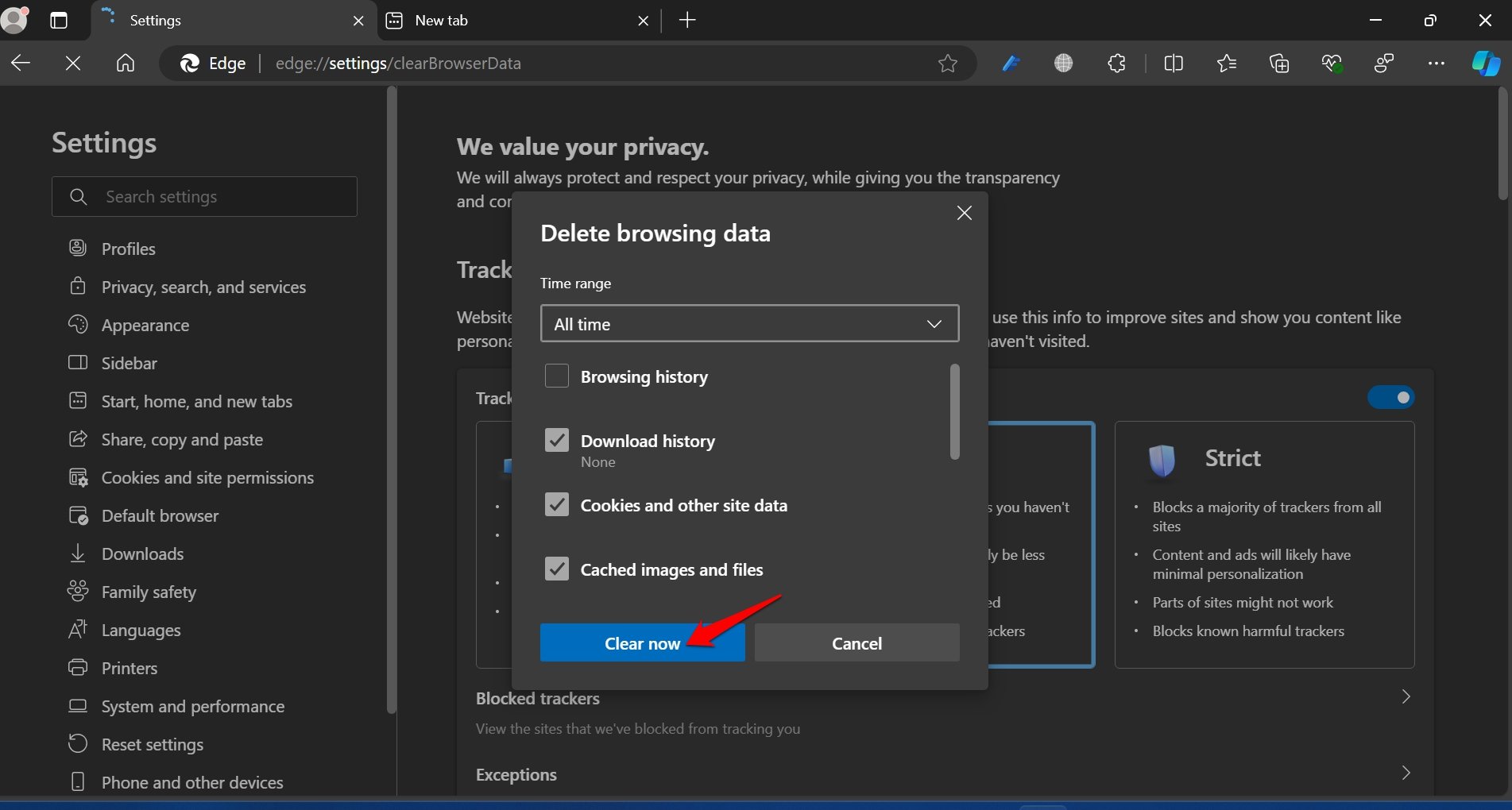 borrar los datos de navegación en el navegador Edge