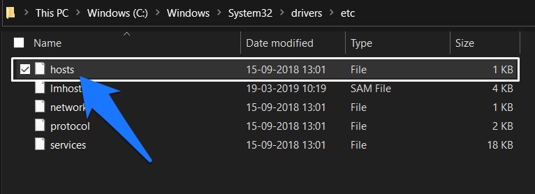 file hosts in c:drive etc