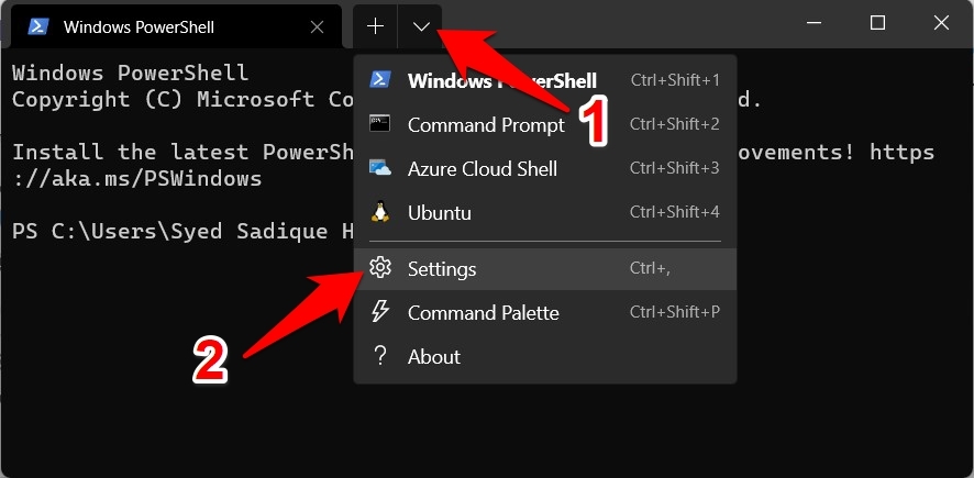 configuración del terminal de windows