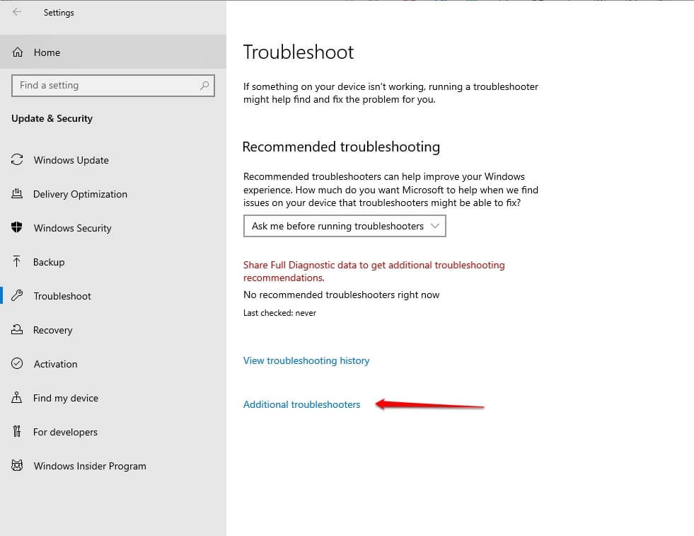Dépanneurs supplémentaires Windows - Erreur Word 0x88ffc009 dans Windows 10/11