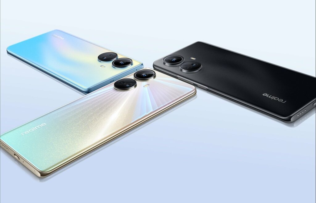 La serie Realme-10 in opzioni di colore Dark Matter, HyperSpace e Nebula Blue