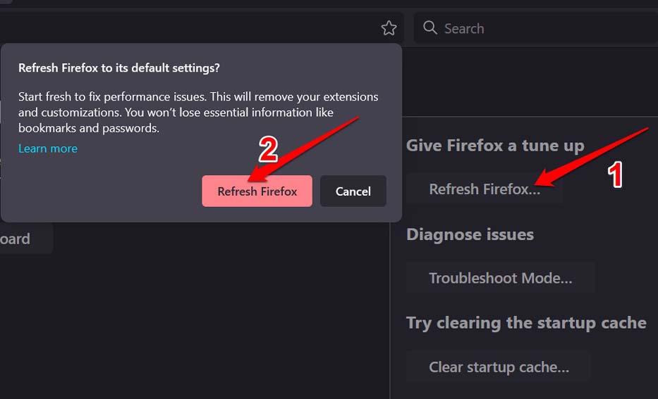 restablecer mozilla firefox