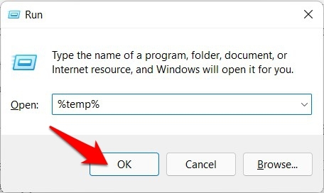 Windows 11でRUNを介して一時フォルダーを開く