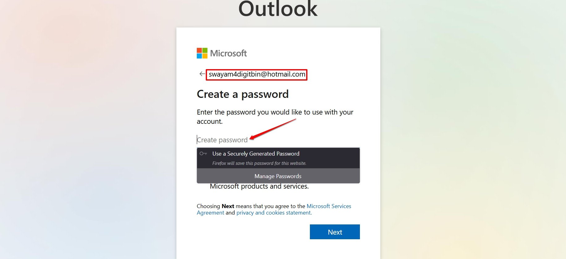 crea una password per l'account hotmail