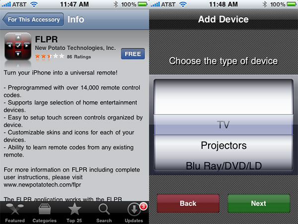 Überprüfung: New Potato Technologies FLPR Universalfernbedienung für iPod touch + iPhone